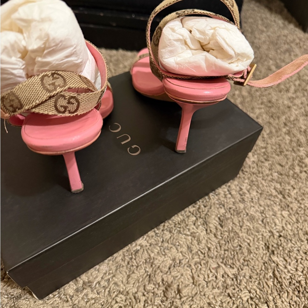 Gucci Pink GG Canvas Ankle-Strap Heels - Picture 3 of 3